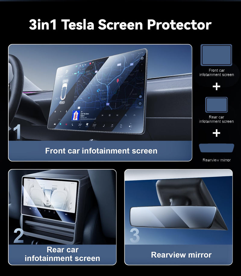 Nmoiss 3 in 1 16“ New 2026 Model Y Premium & performance Screen Protector | [9H+ Hardness No More Glare & Fingerprint] Matte 3 Psc Protector Center Display + Rear Touchscreen + Rearview Mirror Model Y 16“ Model Y