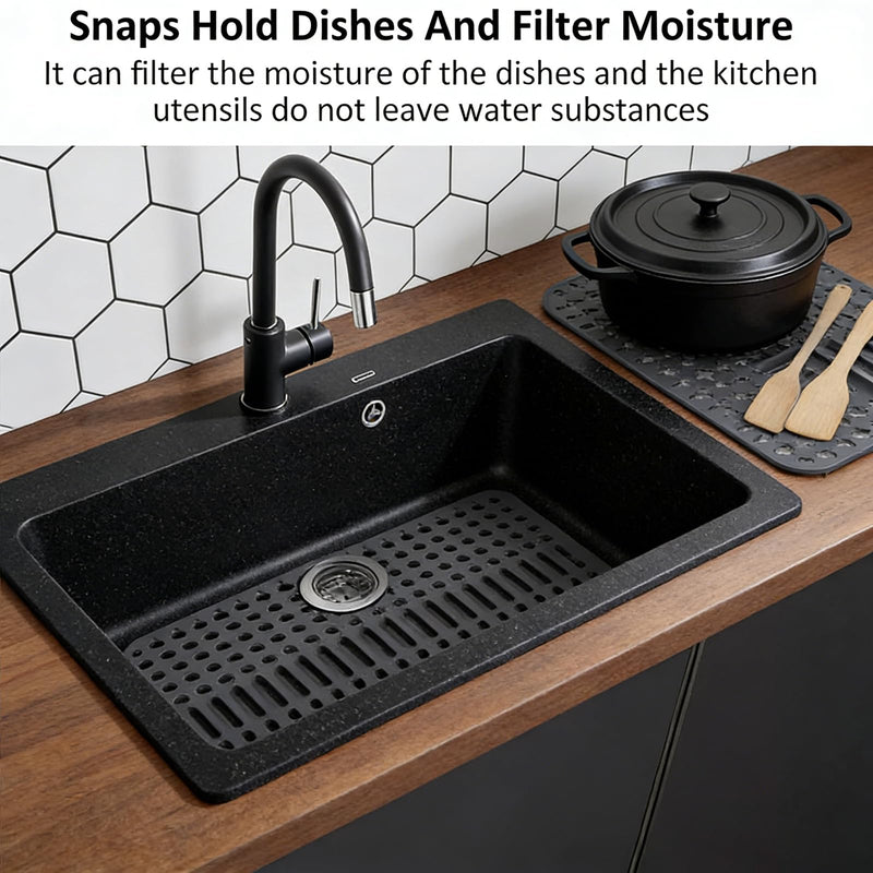 Silicone Sink Mat - 17x13, Non-Slip Kitchen Sink Protector, Grey | Non-Slip, Kitchen Sink Protector Type E-Grey