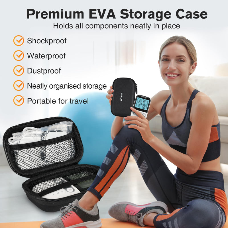 NURSAL TENS Unit Muscle Stimulator for Pain Relief Therapy, 3-in-1 Dual Channel TENS Machine with EVA Travel Case, 24 Modes EMS Muscle Stimulator for Back, Shoulder, Neck, Sciatica