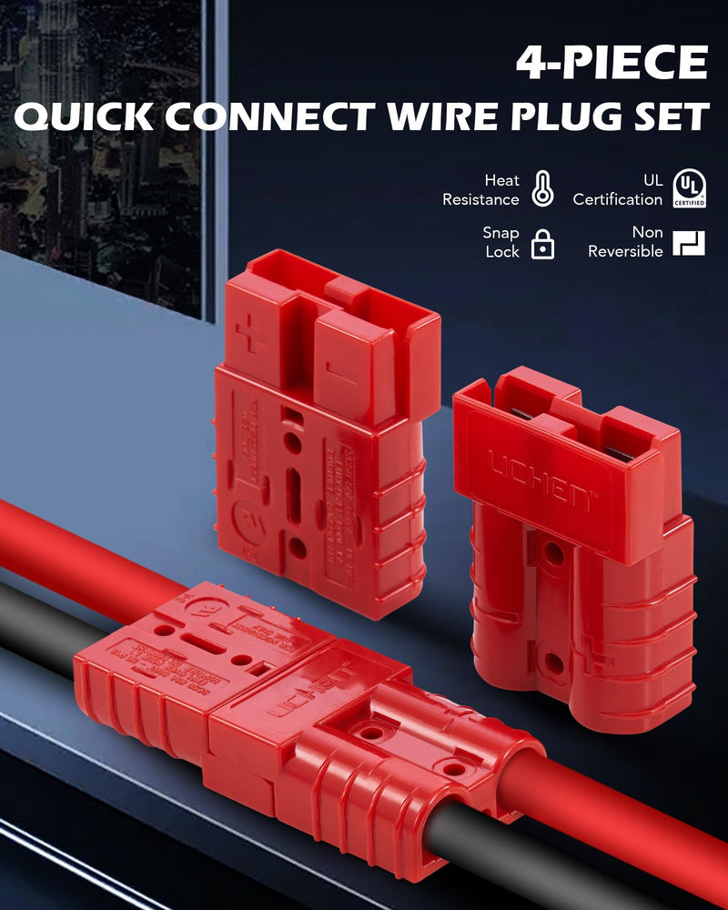 Orion Motor Tech Wire Connector 4 Pack, 50A Wire Harness Plug Kit for 6-12 Gauge Cables, 12V-36V Battery Quick Connect Disconnect Set for Car Bike ATV Winches Lifts Motors More, Set of 4, Red 50A(4 Pack)