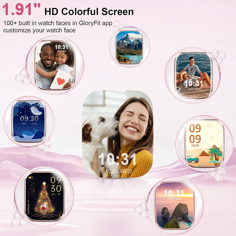 Smart Watch for Men Women (Answer/Make Call), 2025 New 1.91" HD SmartWatch, Fitness Watch with 120+ Sport Modes, IP68 Waterproof, Heart Rate/Sleep Monitor, Pedometer, Activity Tracker for Android iOS pink