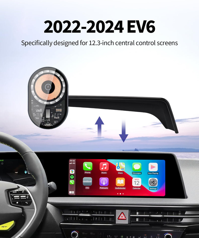 Wireless Charging car Phone Holder for Kia EV6 2022-2024 Accessories 12.3 inch Screen Fixed Clip,360° Rotation car Phone Mount Compatible with MagSafe 12.3-inch for 2022-2024 EV6