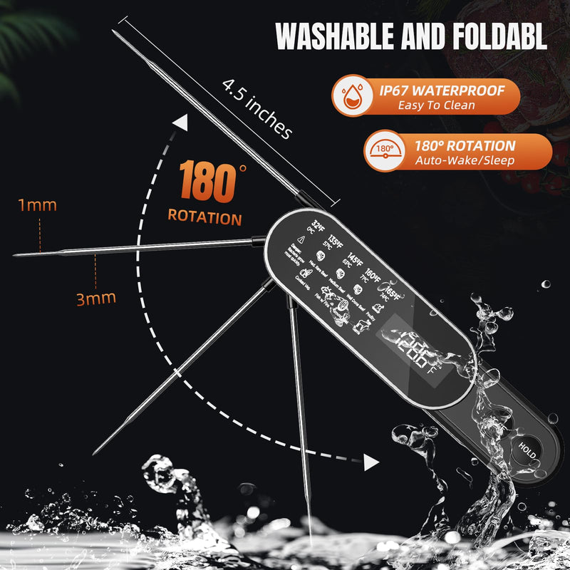 3X Faster 0.5s Instant Read Meat Thermometer, 2025 Rechargeable ±0.5℉ NIST Certified Wireless Food Thermometer, Waterproof, Auto Wake/Sleep, Rotation Display & Temp Lock for BBQ, Candy, Grill