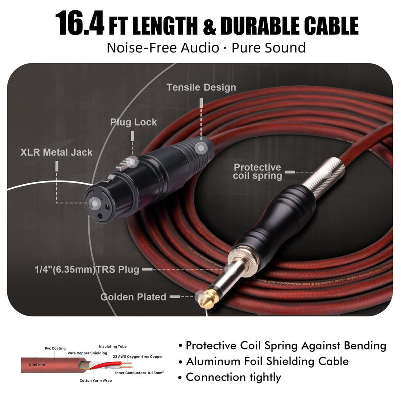 Dynamic Microphone - Professional Vocal Microphone for Singing - Handheld Wired Microphone with 16ft XLR to 1/4" Audio Cable - Mic for Speaking, Karaoke & Living Stage Black