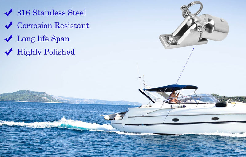 Bimini Top Hardware, Deck Hinge with Quick Release Pin, Eye End Cap, 316 Stainless Steel (2 Pair) 1 INCH