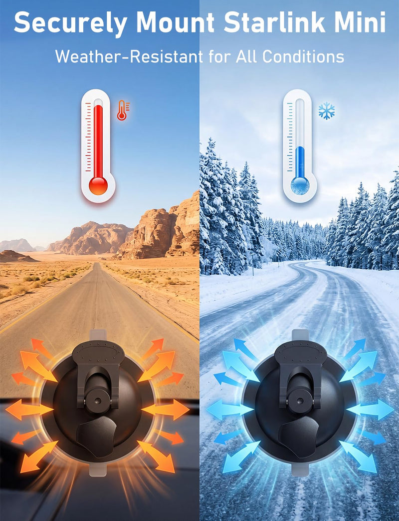 Starlink Mini Suction Cup Mount | for Car Sunroof Window|Strong Grip|No Tool Install|2 Spare Suction Cups|All-Weather Stability for RVs, Trucks, Boats& Camping Black