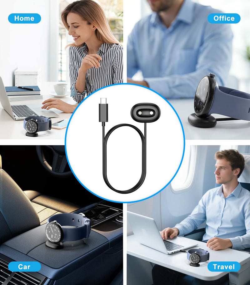 TiMOVO 2 Pack Charger Dock Compatible with Google Pixel Watch 4 41mm/45mm | Magnetic Fast Charging Stand for Pixel Watch 4, Portable 3.3Ft Type-C Charging Cable with Side Dock Black