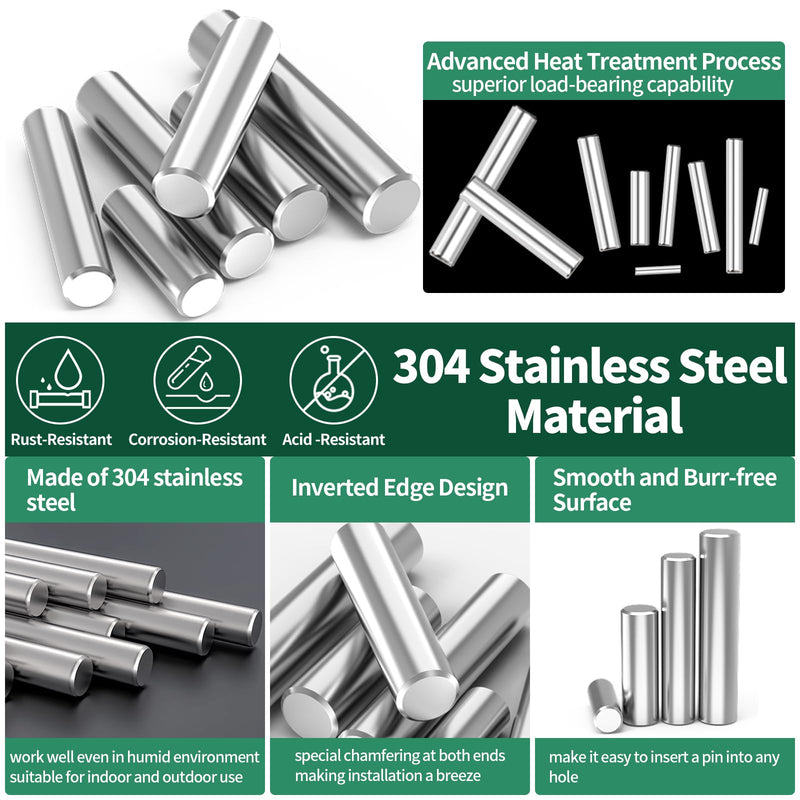 280Pcs 28 Sizes 304 Stainless Steel Dowel Pins Assortment Set, M1.5 M2 M2.5 M3 M4 M5 M6 Shelf Support Peg Pin Rod Fasten Elements