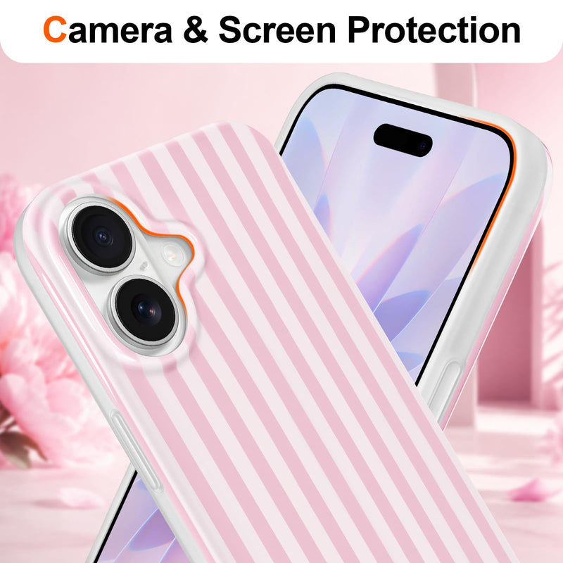 Hython for iPhone 17 Case Cute Striped Aesthetic Design Simple Stripes Cover 6.3", Thin Slim Soft TPU Bumper Shockproof Rubber Protective Phone Cases for Women Girls Girly Boys, Pink and White For Iphone 17 - 6.3 Inch