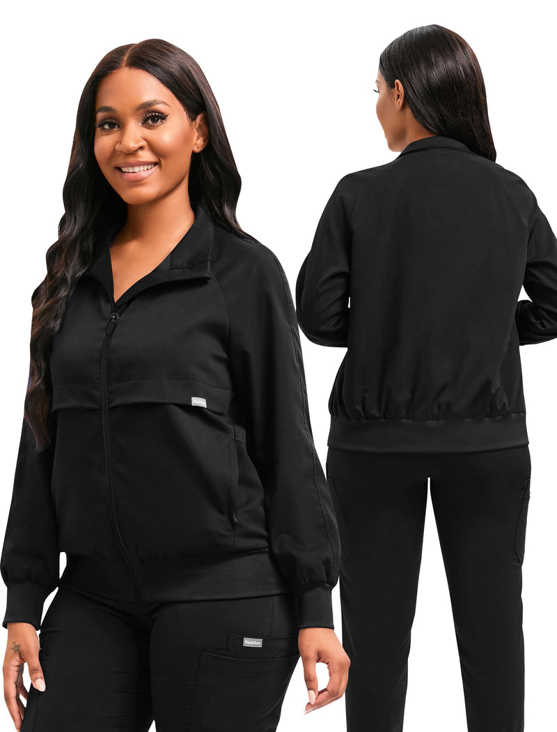 Scrubspro Scrub Jackets long Sleeve Medical Scrub Jackets for Women Zip Front Black Small