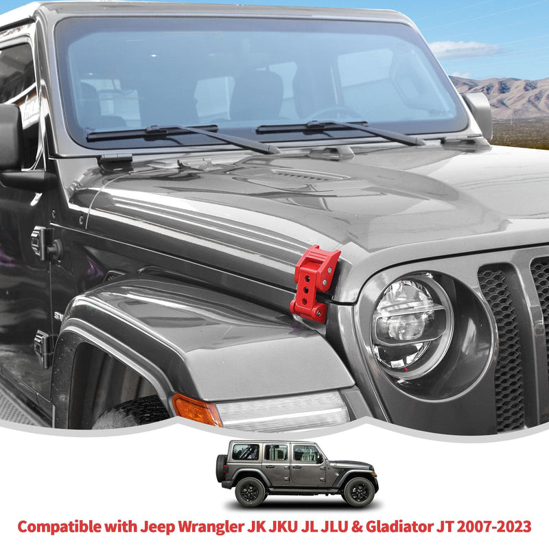 Hood Latches Hood Lock Catch Latches Kit Aluminum Alloy Stainless Steel for Jeep Wrangler JK JKU JL JLU & Gladiator JT 2007-2024,Red Red