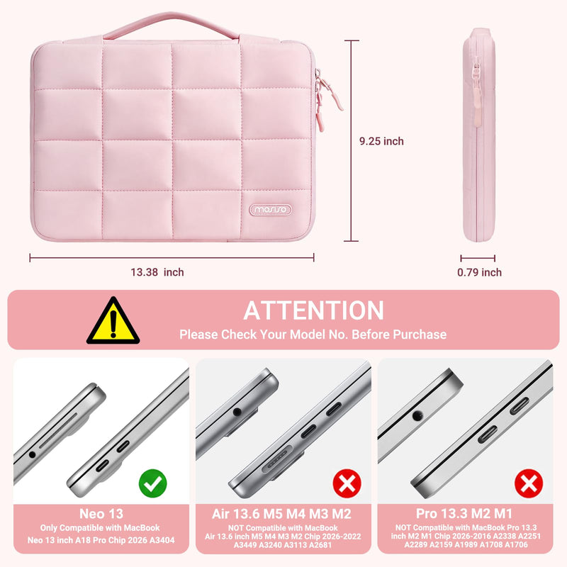 MOSISO Compatible with MacBook Neo Case 13 inch 2026 A3404 A18 Pro Chip | Precision Fit Crack&Scratch Resistant Hard Case&Puffy Sleeve Bag&Keyboard Skin&Webcam Cover&Screen Film, Crystal Blush