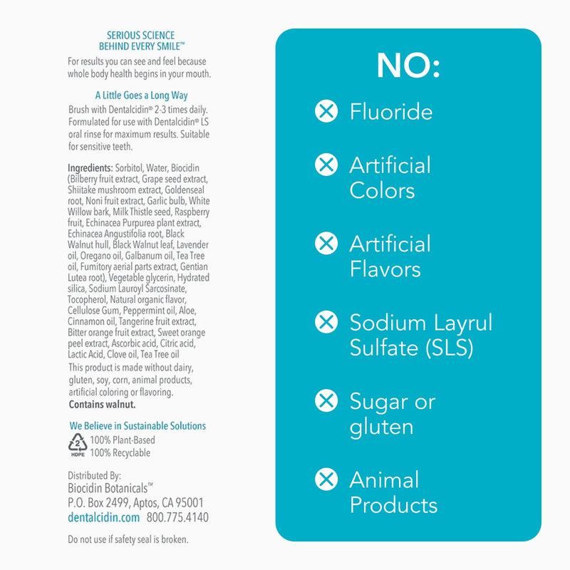 Biocidin Dentalcidin Whitening Toothpaste - Mint Fluoride Free Toothpaste for Sensitive Teeth - 18 Botanical Blend - Promote a Healthy Oral Microbiome, Plaque Removal, Gum Health - Plant Based (3 oz) Dentalcidin Toothpaste