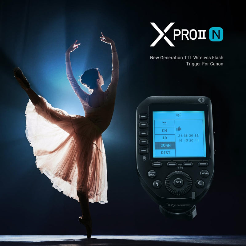 Godox XProII-N Wireless Flash Trigger for Nikon Cameras, 2.4G TTL Wireless Flash Transmitter HSS 1/8000s, TCM Transform Function, Bluetooth Connection, New Hotshoe Locking, Large LCD Display