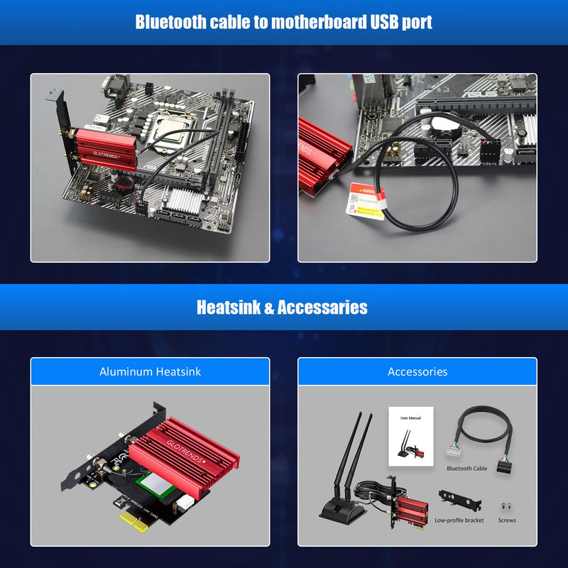 GLOTRENDS WiFi 7 PCIe Card with 2-Meter Extension Antenna for Desktop PC, Intel BE200NGW, Only Compatible with Windows 11 24H2 or Above Version (Not Support AMD Motherboard)