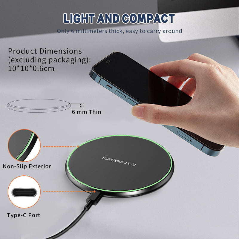 Wireless Charger, 15W Wireless Charging Pad Compatible with iPhone Samsung | 15W Max Fast Wireless Charging Pad Mat for Samsung Galaxy S23/S22/S21/S20/S10, Galaxy Buds 1 PACK