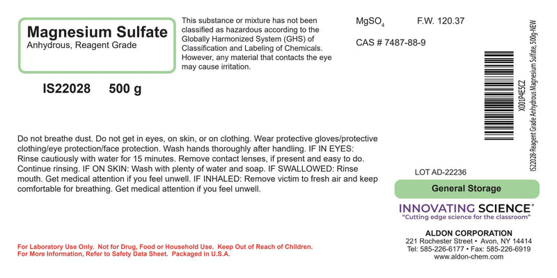 ALDON Innovating Science Reagent Grade Anhydrous Magnesium Sulfate, 500g - The Curated Chemical Collection