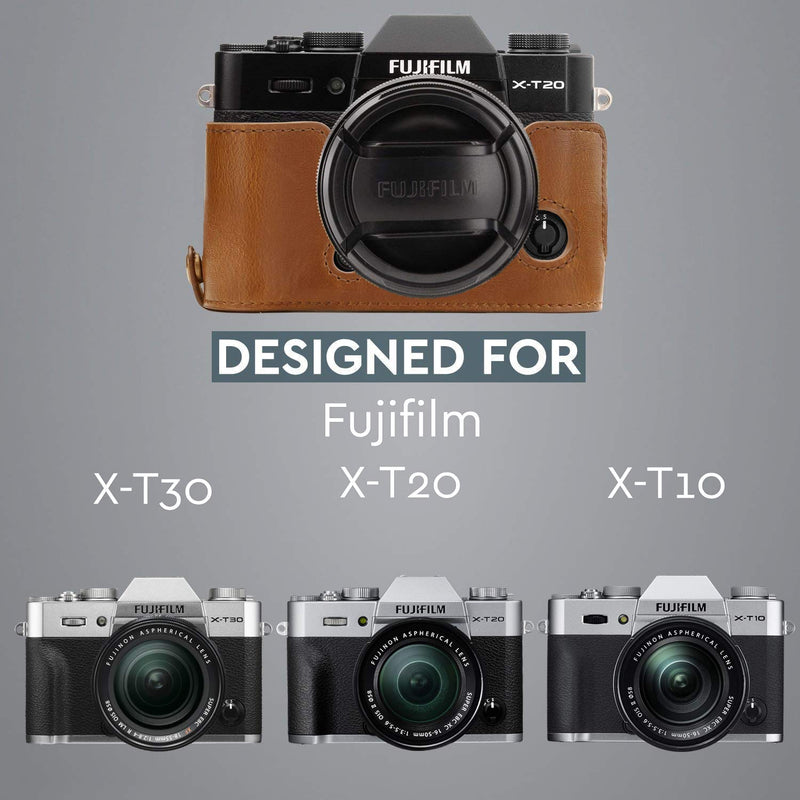 MegaGear Ever Ready Leather Camera Half Case and Strap Compatible with Fujifilm X-T30, X-T20, X-T10 Light Brown