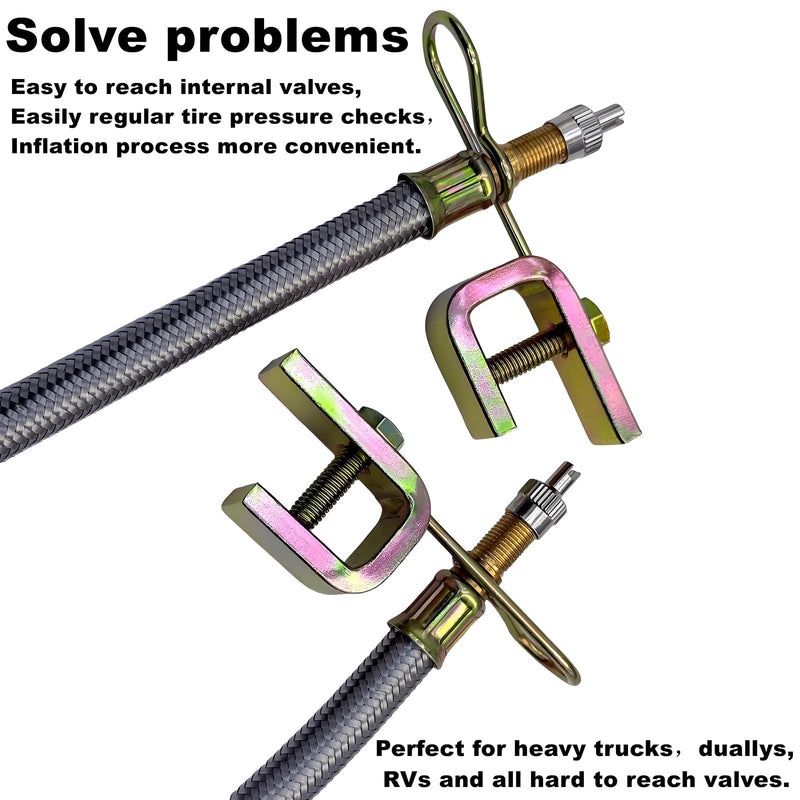 Valve Stem Extensions,4Pcs 7Inch/180mm Dual Flexible Stainless Steel Braided Valve Stem Extenders, 6 Pieces 45 90 135 Degree Brass Valve Stem Extender Tire for Most Cars Truck 4 Pack 7"/ 180 mm