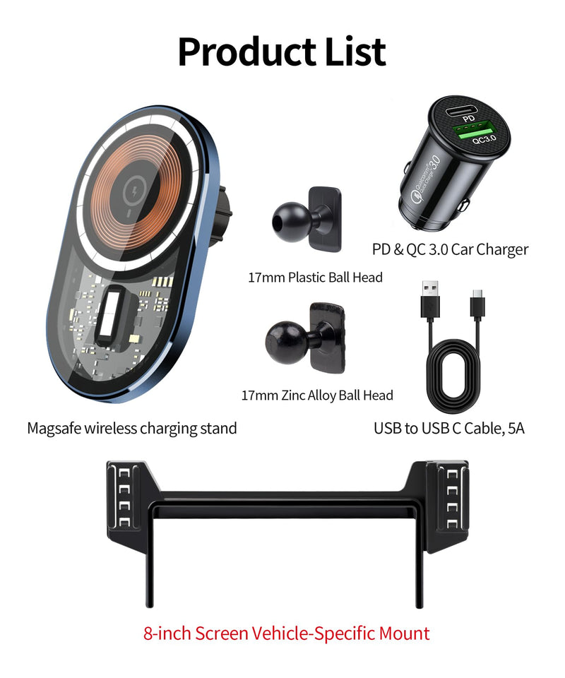 Wireless Charging Car Phone Holder for Hyundai Venue 2020-2026, 8" Screen | Magsafe Accessories Fast Charging Magnetic Cell Phone Holder Clip Compatible with iPhone Android, 3D Fit Vehicle Phone Stand