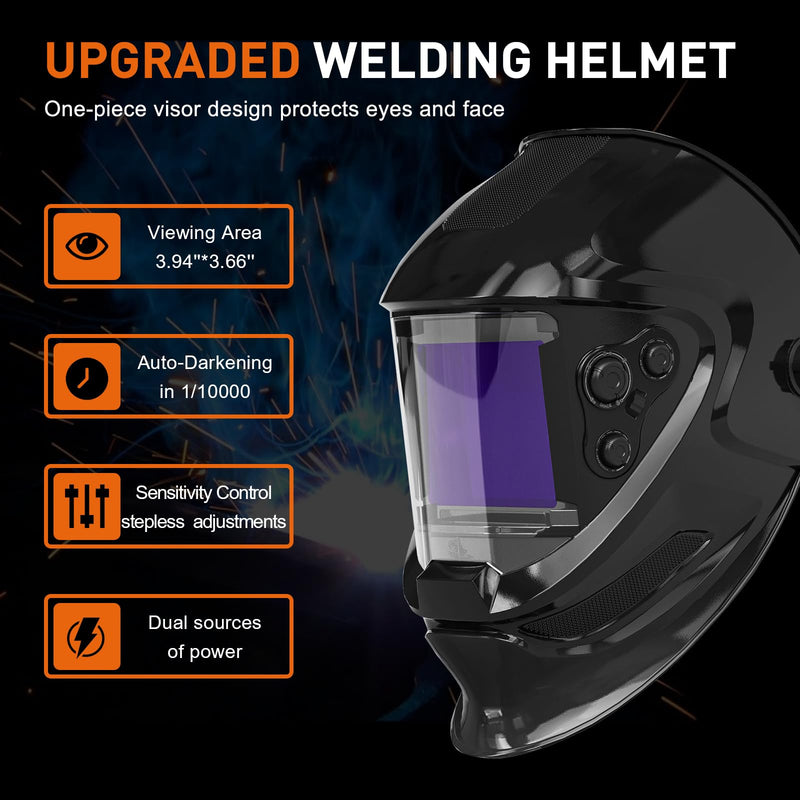 Auto Darkening Welding Helmet, Large Viewing Welding Hood with 4 Arc Sensor Wide Shade 4~5/9-9/13 for TIG MIG Arc Weld Grinding Welding Mask glossy black pro