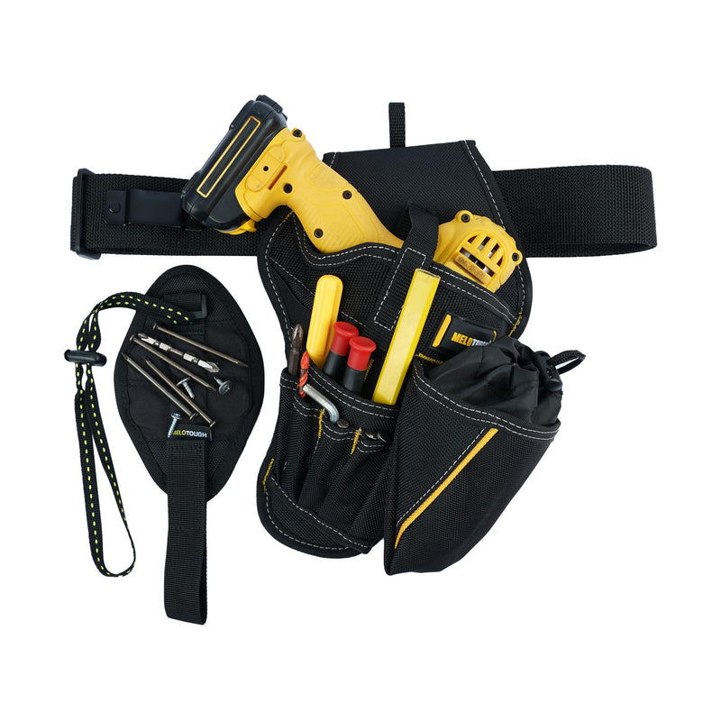 MELOTOUGH Impact Holster 3-in-1 Drill Holster Combo with Magnetic Wristband,Tool Belt Drill Holder with Bit Pouch(Right Handed)