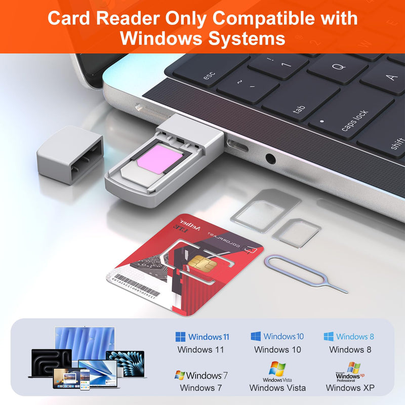 USB C SIM Card Readers - Sim Card Adapter Kit, Standard, Micro, Nano Sim Card Adapter with Eject Pin - USBC to Sim Card Reader Edit and Read Messages/Contacts, Plug & Play for Windows Computer Laptop