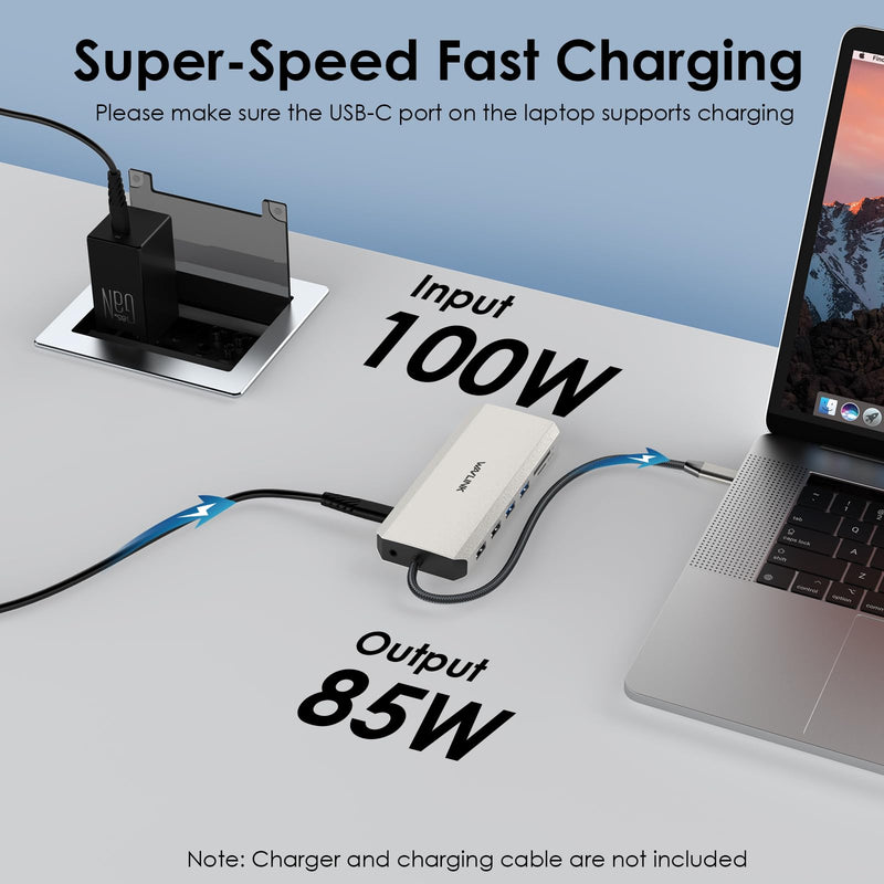 WAVLINK USB C Docking Station Dual Monitor, USB C Hub Laptop Triple Display, USB to 2 HDMI,DisplayPort, PD Charging,Ethernet,5 USB,SD/TF Card Reader,Audio for MacBook, Dell, HP, Lenovo, Surface Sliver