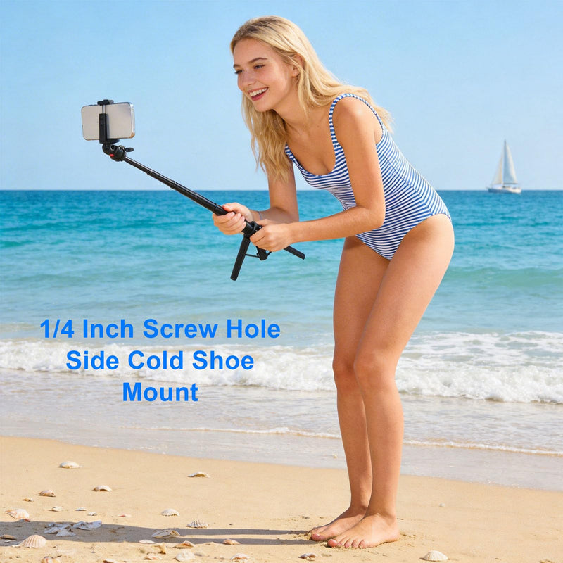 Generic Compact Tripod with Cold Shoe and Ball Head | Selfie Stick Stand for Live Streaming Photography