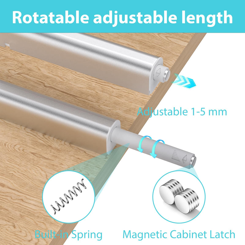 Magnetic Push Latches, 8 Pack, Push to Open Door Latch, Heavy Duty Cabinet Hardware for Hidden Doors, Drawers, Wardrobes, Kitchen, and RV Closets, Easy Install, Silent Operation Cylindrical
