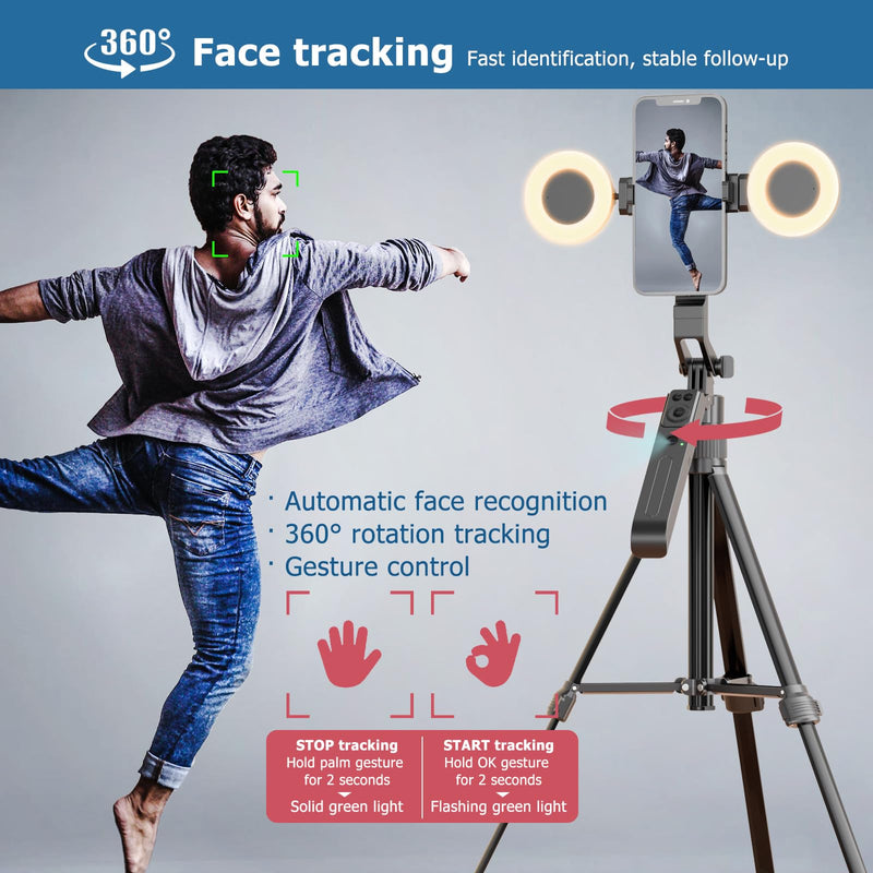 Auto Face Tracking Tripod Vlogging Kit for iPhone and Android Phone with Dual Lights/Dual Wireless Microphone/Multi-Function Remote,Expandable YouTube Starter Kit Content Creator Essentials