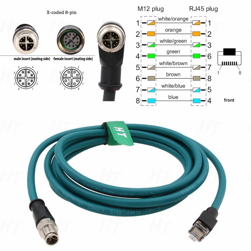 M12 Ethernet 8 Pin X-Code RJ45 CAT-7e GigE Cable for Basler Cognex Vision Camera Sensor Barcode Reader PLC Router Switch Network 1M 1 meter
