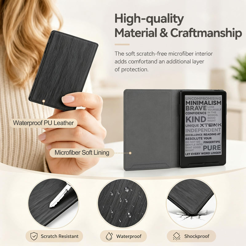 Magnetic Case for 3.7" Xteink X3,PU Leather Cover,Thin & Lightweight,Magnetic Closure (Velvety Black) Velvety Black