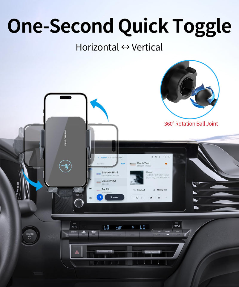 Wireless Charger Car Phone Mount for Toyota Camry LE/SE 2025-2026 8" Screen | Auto Clamp Cell Phone Mount Accessories 15W Qi Fast Charging Stand Compatible with iPhone Android,360° Navigation Bracket for 2025-2026 Camry LE/SE(8 inch screen only)