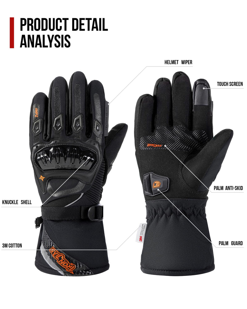 IRON JIA'S Motorcycle Gloves Winter Cold Weather Warm Touchscreen Waterproof Windproof Protective Gear (Black, L) Black Large