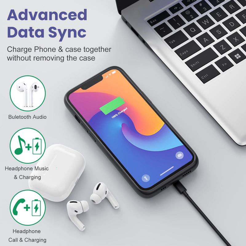 Battery Case for iPhone 14/13 Pro/13, 7500mAh Ultra-Slim Rechargeable Portable Charging Case,360° Protection Extended Battery Charger Cover Battery Pack Compatible with iPhone 13/13 Pro/14 (6.1 inch) Black
