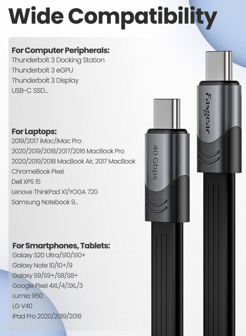 Fasgear Short USB 4 Cable 6-inch/15cm 100W 40Gbps USB C to USB C Cable with 5K@60Hz Video Output Compatible for Thunderbolt 4/3 Port MacBook Pro Mac mini External SSD Hub Docking Monitor Display eGPU