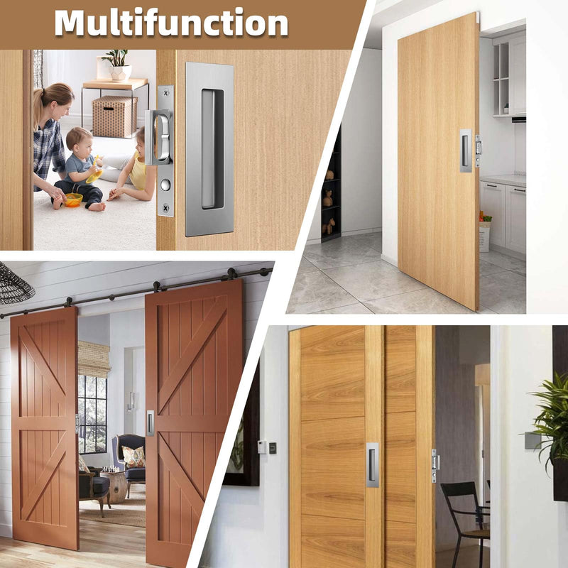 6-Inch Pocket Door Hardware Set - Complete 304 Stainless Steel Kit with Pop-Out Ring Pocket Door Handle, Edge Pull,Door Thickness Minimum 1 7/14 inches Silver