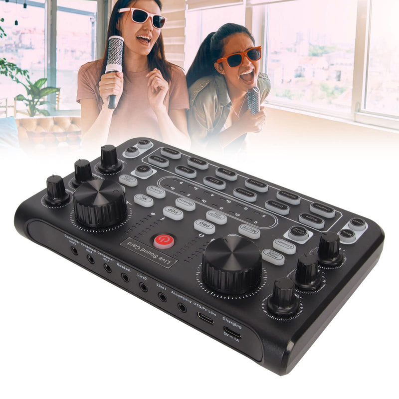 Live Sound Card, Clear Sound Karaoke Recording Mobile Audio Mixer, Adjustment Noise Reduction Gaming Audio Mixer for Live Broadcast, Karaoke, Recording, Voice Chatting
