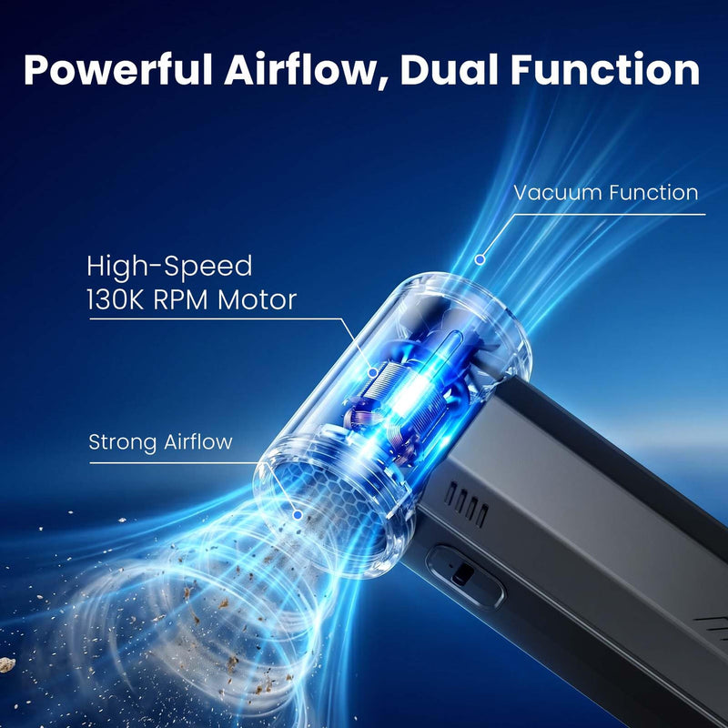 Antarctic Star 130000 RPM Electric Air Duster, Portable Turbo Blower with Stepless Airflow Adjustment and Vacuum Cleaning Kit for Computer, Keyboard, Car Interior & Outdoor Use, Grey GRAY