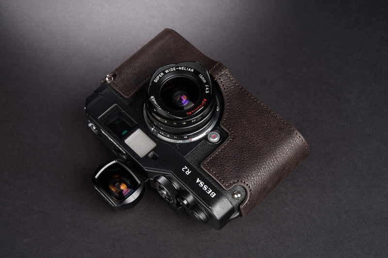 Voigtlander Bessa R2 Case, BolinUS Handmade Genuine Real Leather Half Camera Case Bag Cover for Voigtlander BESSA R4M R4A R3M R3A R2S R2C R2A R2M R2 T Camera with Hand Strap (Coffee) Coffee