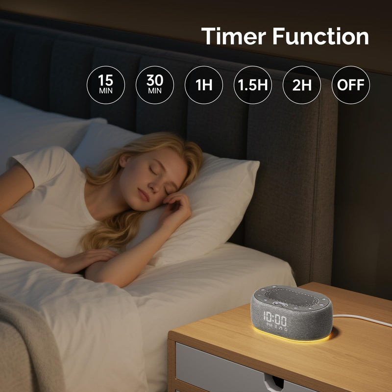 1Mii White Noise Sound Machine with Alarm Clock, Sound Machine for Sleep for Adults Baby, 30 Soothing Sounds, Smart App Controlled, Dimmable 7-Color Night Light, Sleeping Timer, 30 Volume Levels Grey