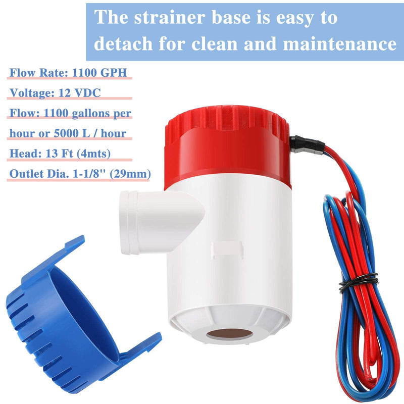 Boat Bilge Water Pump 12 V 1100 GPH Electric Marine Bilge Pump and Automatic Boat Pump Float Switch 12 V 24 V 32 V for Boats, 2 Pieces in Total
