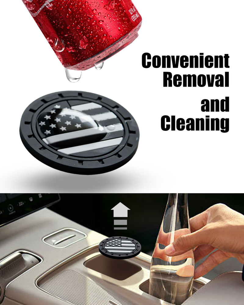 Car Cup Holder Coasters 4 Pack - American Flag 2.75 Inch Anti Slip Shockproof Drink Mat - Vehicle Interior Decor Accessories Black