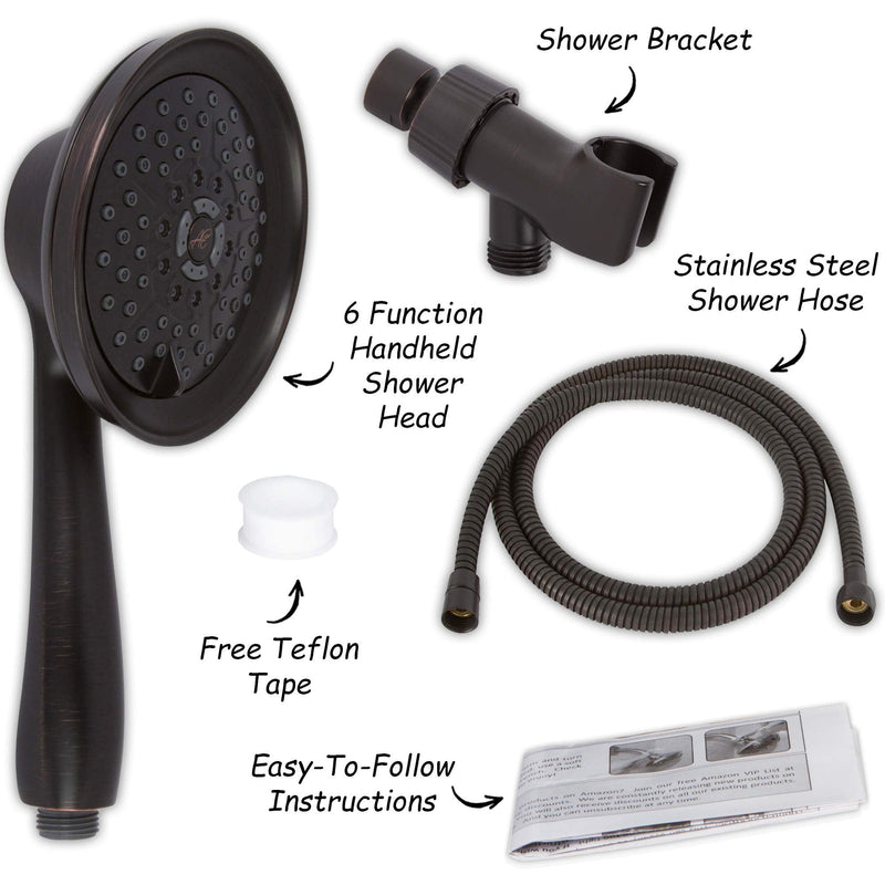 Aqua Elegante Massage & Mist Handheld Shower Kit - 6 Function High Pressure Adjustable Hand Held Showerhead with Hose and Mount, Easy Install for Boosting Low Water Flow - 1.8 GPM - Oil-Rubbed Bronze Oil Rubbed Bronze