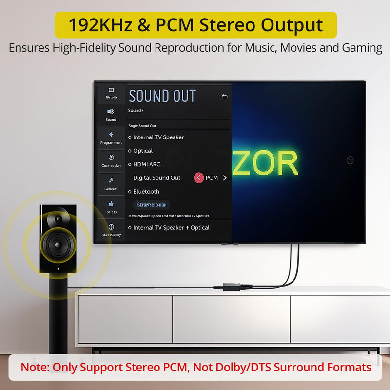 PROZOR 192KHz HDMI ARC to 3.5mm L/R Audio Adapter, 3.3ft/1m ARC Audio Extractor, TV HDMI(ARC) to RCA Converter with 3.5mm to RCA Cable, Adjustable Volume(CEC), for TV to Speaker Amplifier Soundbar HDMI-ARC to R/L