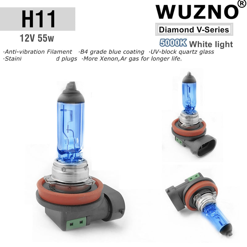 H11 Halogen Headlight Bulb/Fog Light 12V 55W White 5000K High/Low Beam 64211 12362 Car Light Bulb Automotive Headlamp Super Bright H11 2pack