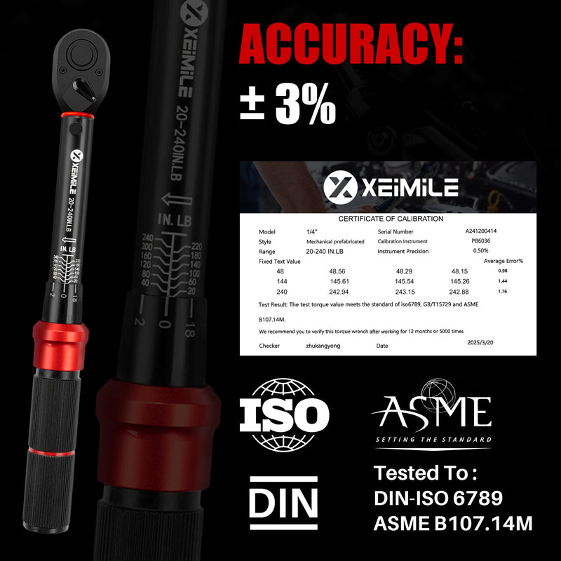 1/4-Inch Drive Click Torque Wrench - 20-240 In-Lb/2.3-27.1 Nm, Dual-Direction Adjustable 72 Tooth Torque Wrench with Dual Range Scales, High 3% Precision for Bike, Motorcycle and Car Repair 1/4"DR. 20~240 IN-LB