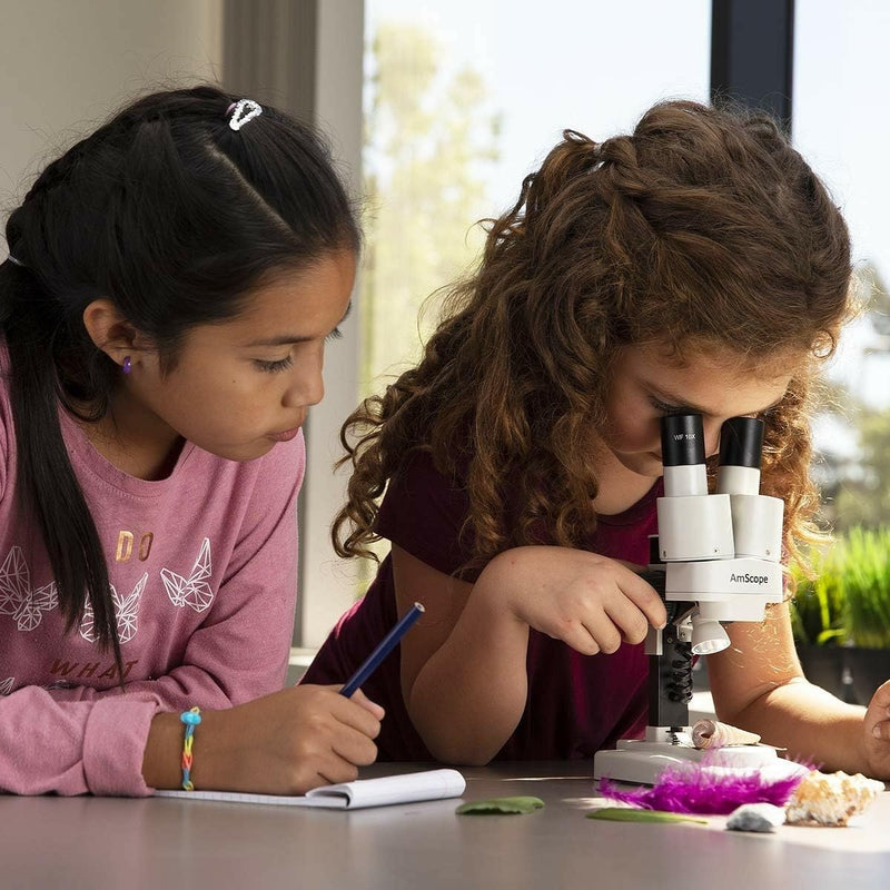 AmScope Kids SE100-LED Portable Binocular Stereo Microscope, WF10x Eyepieces, 20X Magnification, LED Light Source, Battery-Powered