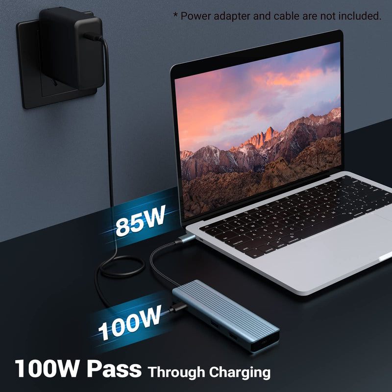 USB C Hub, Docking Station - 9 in 1 USB C Adapter with 4K HDMI, Dual Monitor USB C Hub(100W PD Charging, SD/TF Card Reader, and USB 3.0/2.0) for Type C Devices